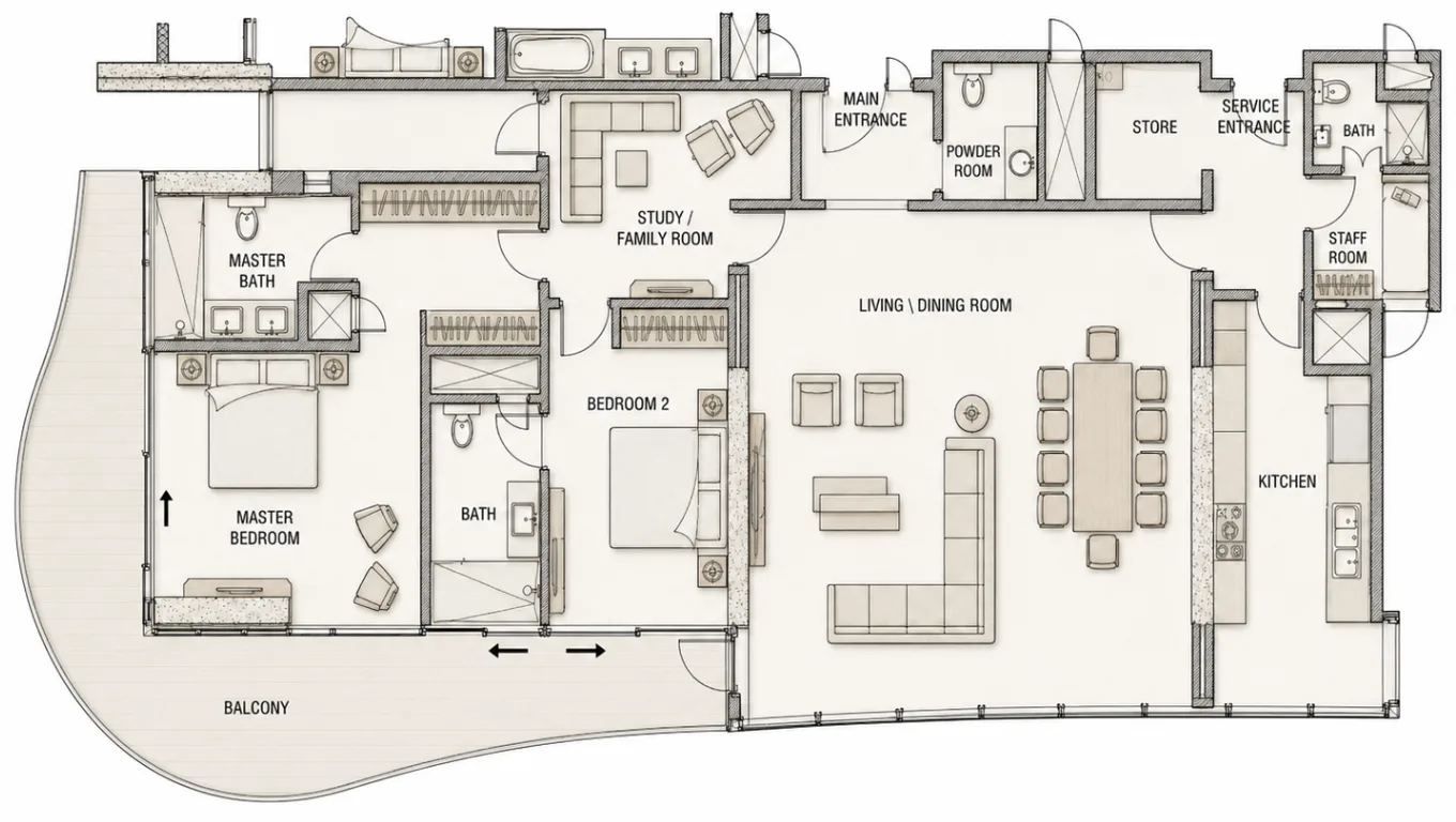WTC Abuja 2 bedroom apartment floor plan
